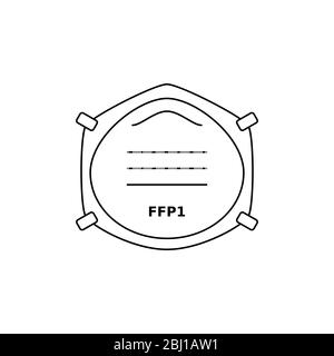 FFP1 respirator face mask line icon. Corona virus or dust protection. Black outline on white background. Respiratory protective device. Vector Stock Vector