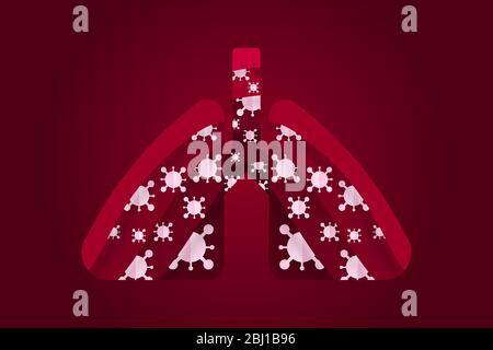 Lung is infected by coronavirus. Concept covid-19 with severe respiratory system viral infection. Stock Vector