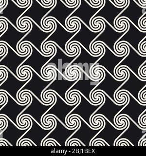 Vector seamless rounded lines mosaic pattern. Thin lines abstract design. Repeating geometric spiral shapes. Stock Vector