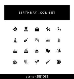 Celebration birthday vector icon set with glyph style design Stock Vector