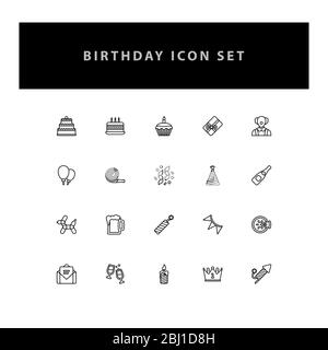 Celebration birthday vector icon set with outline design Stock Vector