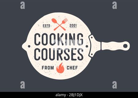 Kitchen frying pan. Logo for Cooking school Stock Vector