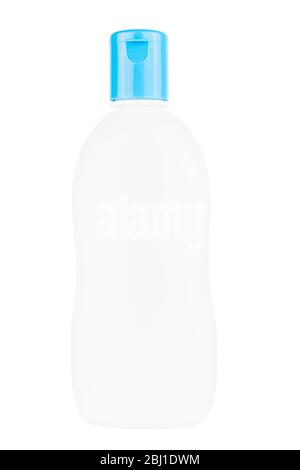 small plastic bottle of liquid soap with blue cap isolated on white background Stock Photo