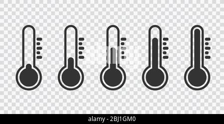 Weather Sign. Temperature icon set. Temperature Scale Symbol. thermometer set on transparent background. eps 10 Stock Vector