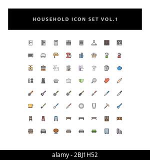 household appliances vector icons set vol 1 with filled outline style design Stock Vector