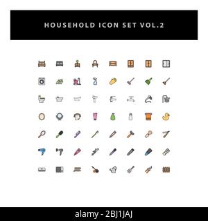 household appliances vector icons set vol 2 with filled outline style design Stock Vector
