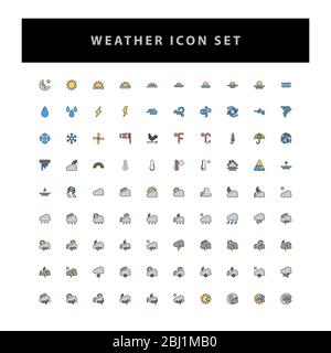 weather vector icon set with filled outline style design Stock Vector