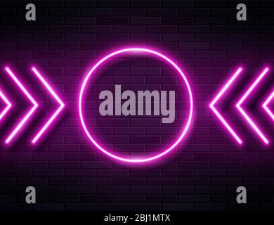 Futuristic Sci Fi Modern Neon Pine Glowing Arrows Frame for Banner on Dark Empty Grunge Concrete Brick Background. Stock Vector