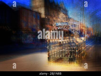 Fishergate, Preston, old victorian toilets, wrought iron entrance recently filled in. Stock Photo