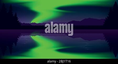 beautiful green polar lights wildlife nature landscape vector illustration EPS10 Stock Vector