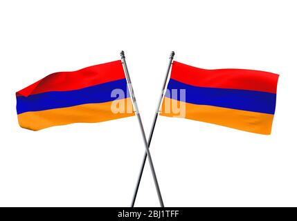 Armenia flags crossed isolated on a white background. 3D Rendering Stock Photo