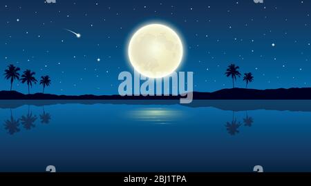 full moon on paradise palm beach holiday background vector illustration EPS10 Stock Vector