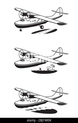 Water Plane over land sky and sea - vector illustration Stock Vector