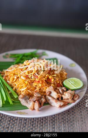 favorite thai cuisine , thai food pad thai , stir fry noodles with pork Stock Photo