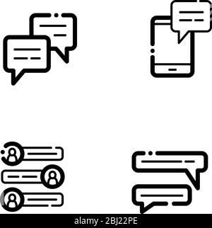Set of Speech Bubble chat vector lines of icons isolated on white background. Chat logo symbols phone in trendy design style for web site and mobile Stock Vector