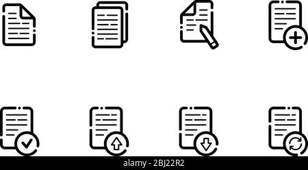 Set of file management document and administration icons. Sheet of paper logo for web sites, social media and other design Stock Vector