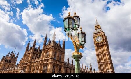 Big Ben clock tower and the Houses of Parliament from Westminster Bridge, London, England