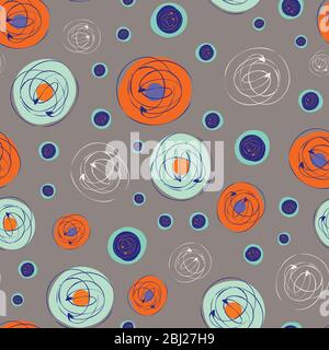 Scribbled ink grunge circle vector seamless pattern background. Hand drawn brush stroke ring shapes multicolor backdrop. Bold abstract repeat design Stock Vector