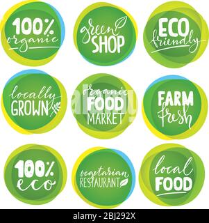 Big vector set of vegetarian labels and stickers with lettering. Stock Vector