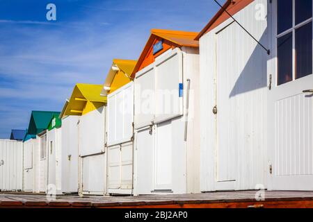 Traditional beach Huts in Le-Treport, Normandy, France Stock Photo