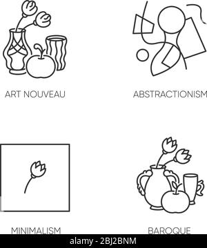 Art movements pixel perfect linear icons set Stock Vector