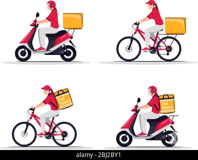 Fast goods transportation flat vector illustrations set Stock Vector