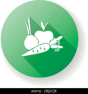 Fruits and vegetables green flat design long shadow glyph icon Stock Vector