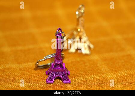 macro image of souvenir colored Eiffel Tower Stock Photo
