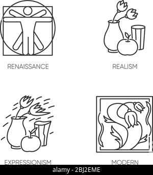 Cultural movements pixel perfect linear icons set Stock Vector