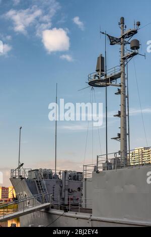 Pyongyang / DPR Korea - November 12, 2015: USS Pueblo (AGER-2) spy ship which was captured by North Korea in 1968, displayed at the Victorious War Mus Stock Photo