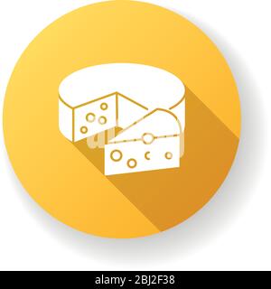 Cheese yellow flat design long shadow glyph icon Stock Vector