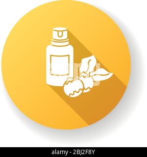 Macadamia oil yellow flat design long shadow glyph icon. Organic vegan essence for haircare. Australian nuts extract. Natural cosmetic product for Stock Vector