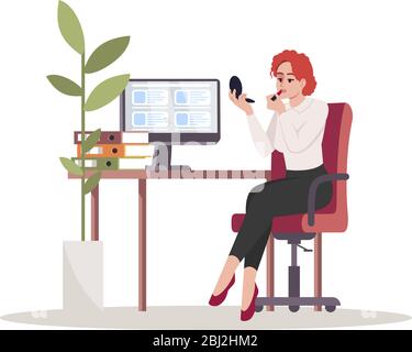 Business woman apply lipstick semi flat RGB color vector illustration Stock Vector