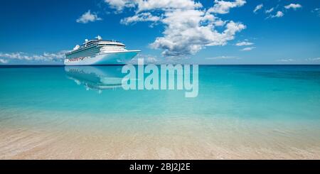 Cruise ship on tropical sea. Panoramic view. Stock Photo
