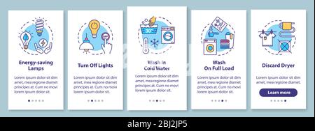 Energy saving tips onboarding mobile app page screen with concepts Stock Vector