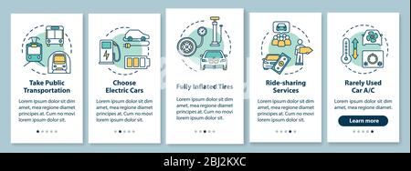 Fuel saving tips onboarding mobile app page screen with concepts Stock Vector