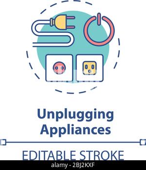 Unplug and turn off to save electricity 2D vector isolated spot ...