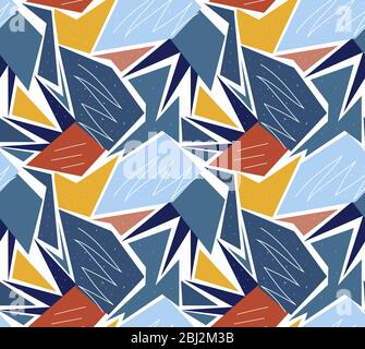 Retro geometric seamless pattern. Trendy palm leaf endless background, repeating texture. Vector illustration Stock Vector