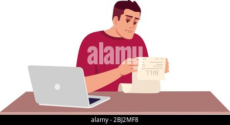 Adult man studying bill semi flat RGB color vector illustration Stock Vector