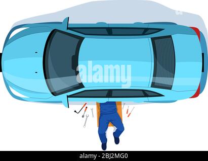Car repair semi flat RGB color vector illustration Stock Vector