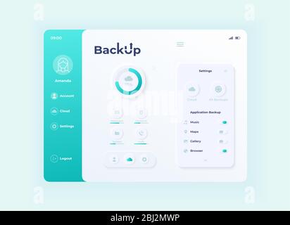 Backup application tablet interface vector template. Mobile app page day mode design layout. User data copying screen. Flat UI for application. Cloud Stock Vector