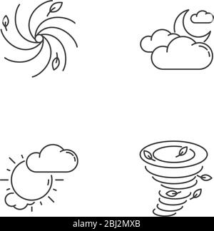 Meteorological warning pixel perfect linear icons set Stock Vector