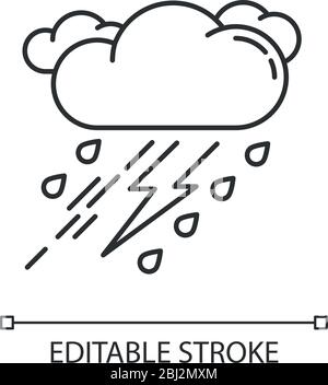 Thunderstorm pixel perfect linear icon Stock Vector