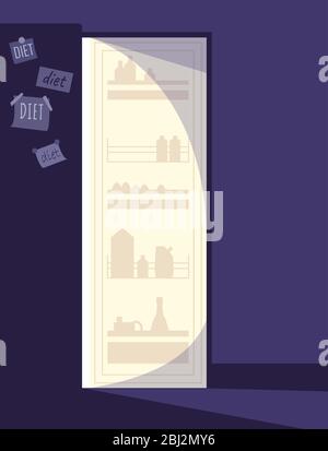 Open refrigerator semi flat RGB color vector illustration Stock Vector