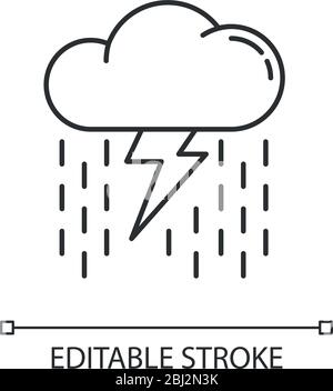 Heavy showers pixel perfect linear icon Stock Vector