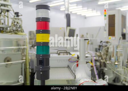 Industrial signal LED lights on an electronic equipment factory. Stock Photo