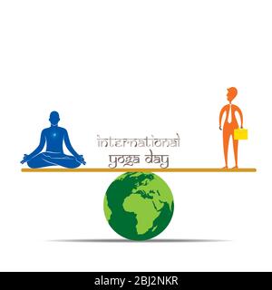 Illustration of international yoga day, concept of balance of work life and health life Stock Vector