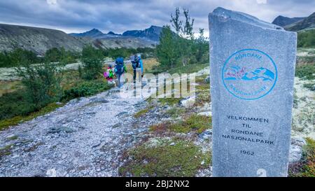 Norway, in the summer, hiking in Rondane National park with children Stock Photo