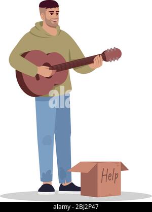 Homeless musician semi flat RGB color vector illustration Stock Vector