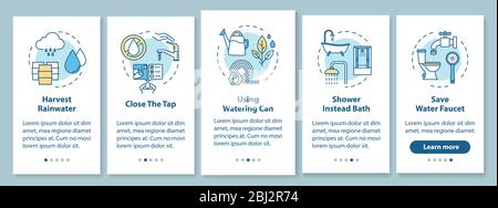 Water saving tips onboarding mobile app page screen with concepts Stock Vector